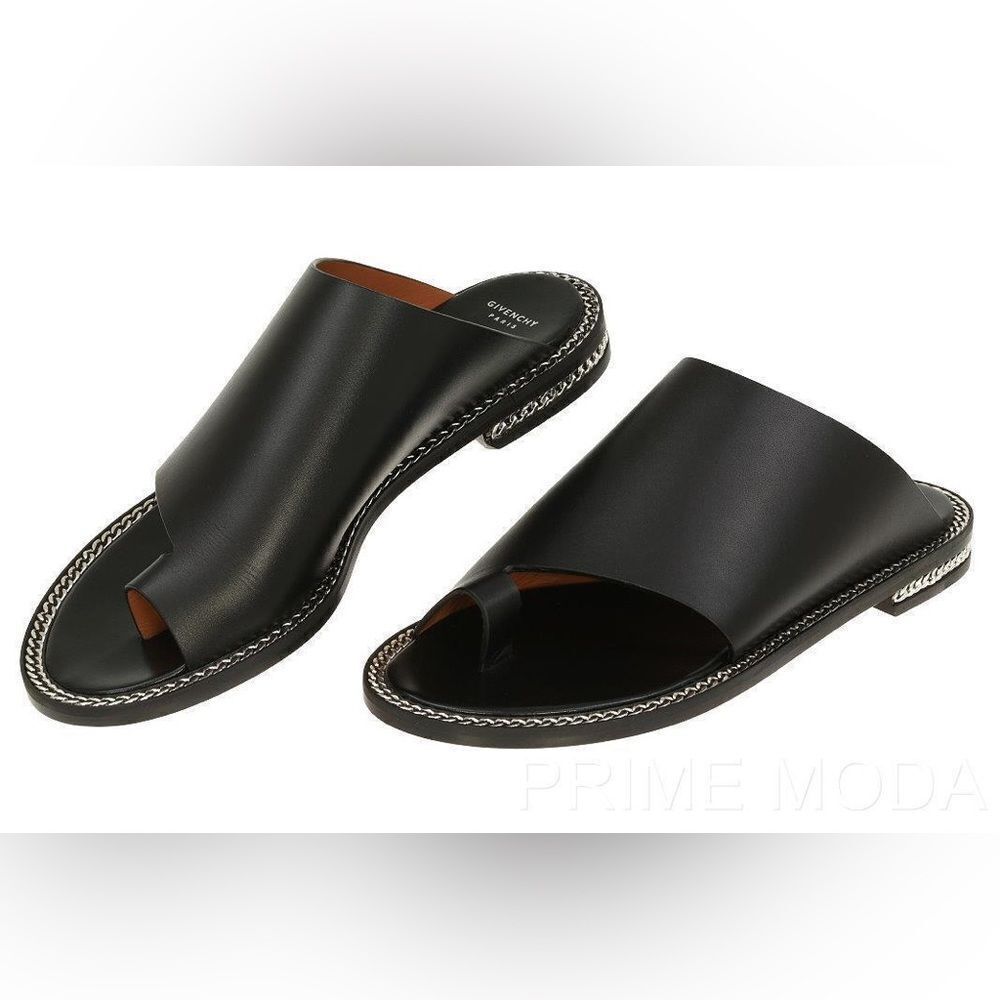 Givenchy Black Leather Chain Accent Slides